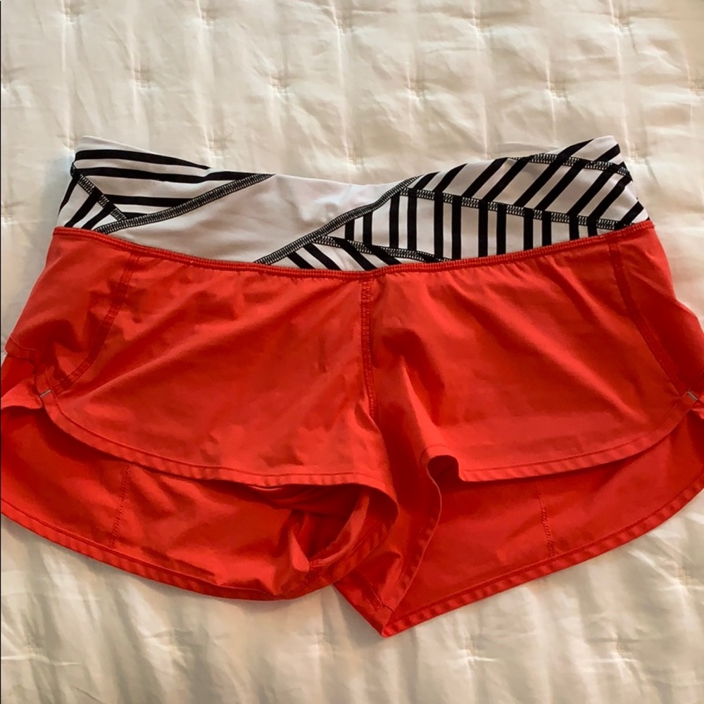 Red lululemon running shorts. Size 6